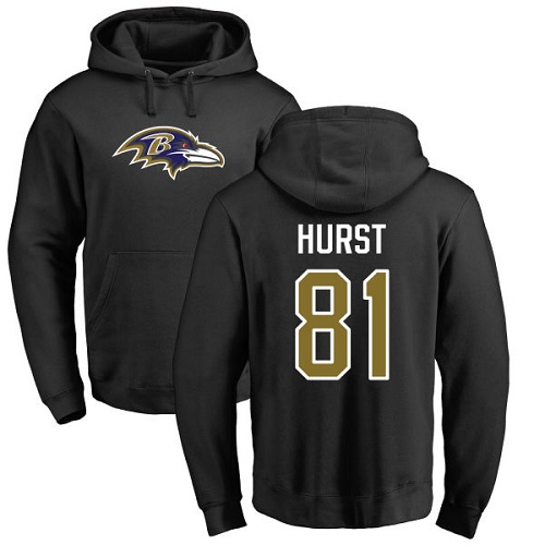 Men Baltimore Ravens Black Hayden Hurst Name and Number Logo NFL Football 81 Pullover Hoodie Sweatshirt